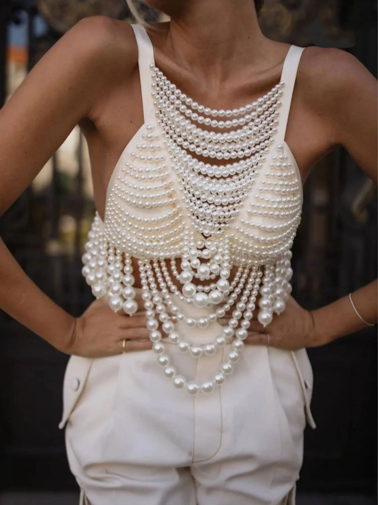 Stylish Vest Women Pearl Body Chain Top Elegant Streetwear  display picture 1