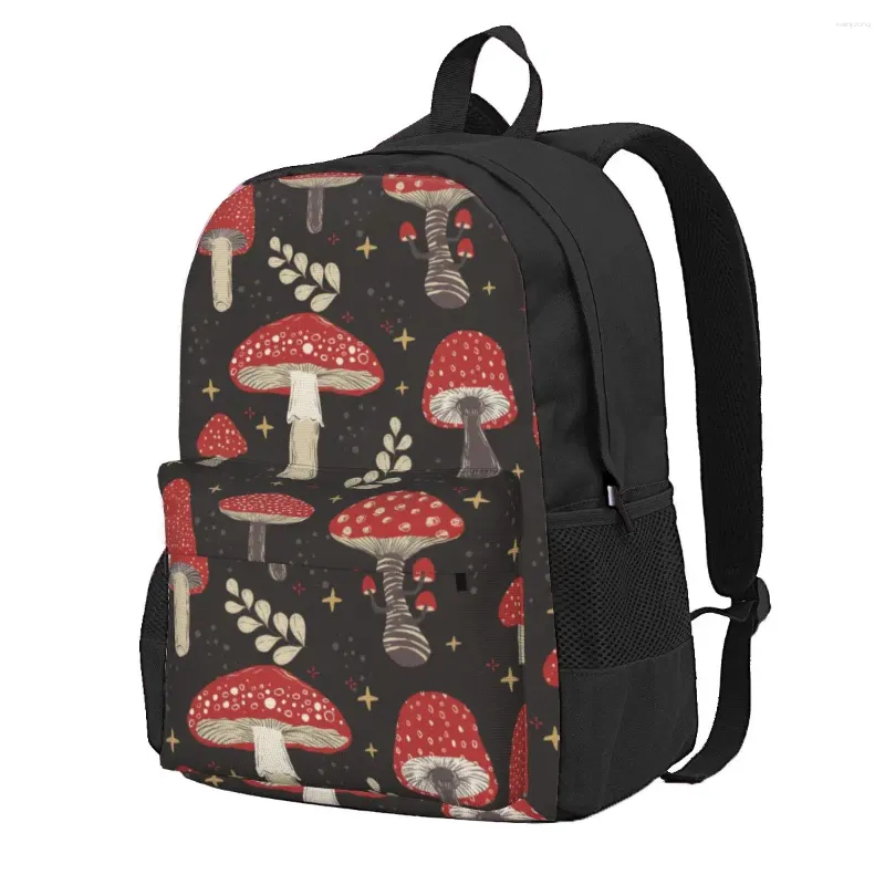Borse portaoggetti Zaino Borsa per laptop da viaggio a spalla con libro di scuola stampato casual con foglia di fungo rosso per donna e uomo
