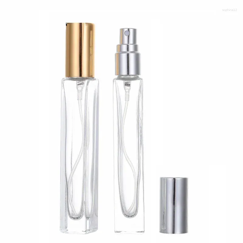 Bouteilles de stockage 20pcs 10ml carré parfum spary or argent noir couvercle vide emballage cosmétique verre clair atomiseur bouteille rechargeable