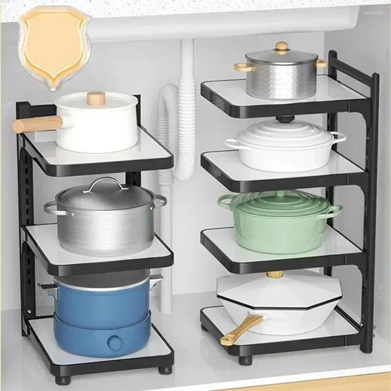 Support de rangement de cuisine moderne multicouche, Pot sous étagère pratique, placard d'angle à plusieurs niveaux, organisateur réglable, armoires de ménage