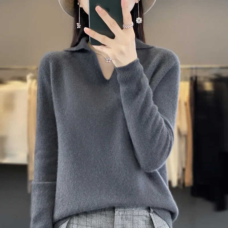 Women's Merino Wool Polo Neck Sweater: Cozy, Elegant Knit Pullover for  Autumn/Winter