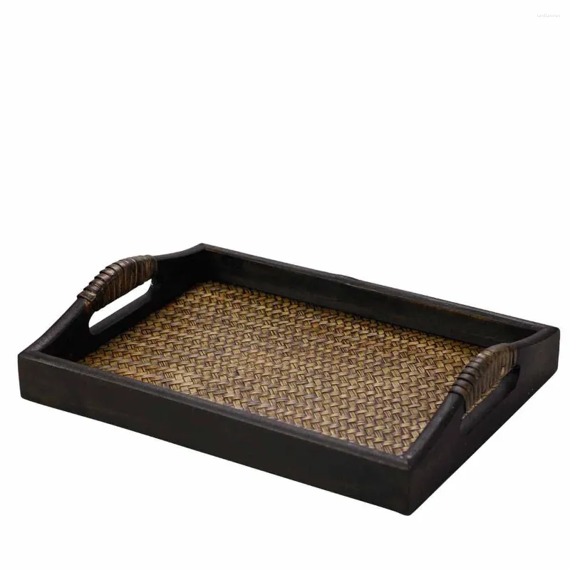 TEA MAKTER THAI HANDICRAFTS Naturligt trä Bambu käpp vävar Tray Storage El Väsentlig maträtt