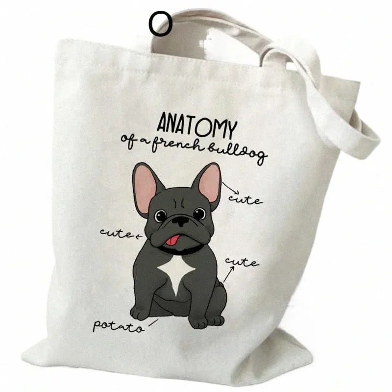 Französische Bulldogge Shop-Tasche Bolsa Cott Shopper Handtasche Canvas Öko-Tasche Reciclaje Sacola Boodschappentas Bolsa Compra Cabas r5qI #