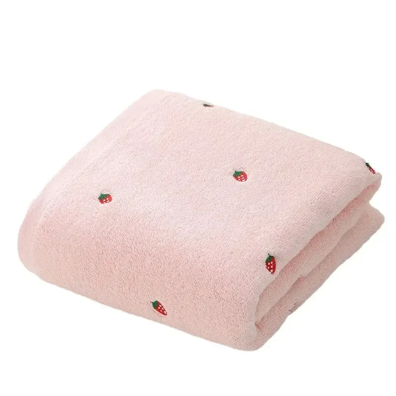 Adult Bath Towel 100% Cotton Cute Strawberry Embroidery Bathroom Towel Ladies Pink Towel