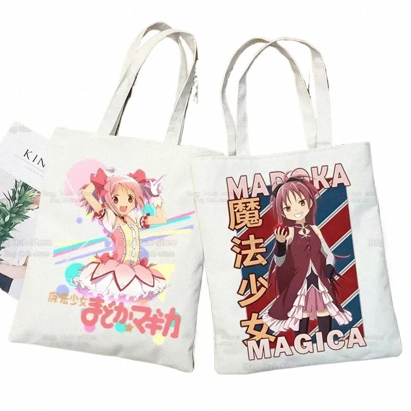 Madoka Magica Puelle Magi Mahou Shoujo Kyubey Homura Hakemi Kaname Mami Tote Bag unisex Canvas väskor Butikväskor axelväska 30JK#