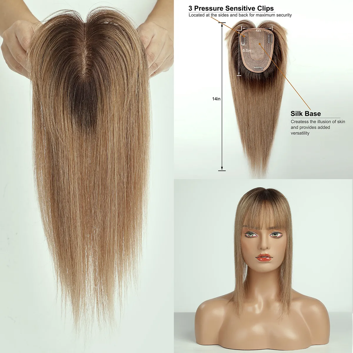Straight Remy Human Hair Toppers With Bangs Toupee... From  display picture 1