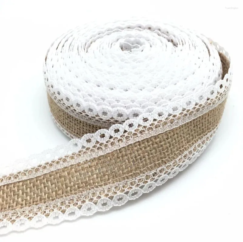 Party Decoration Wedding 5M/Roll White Lace Trim Linen Jute Burlap Ribbons Rustic Home Table Runner Craft Ribbon 8086