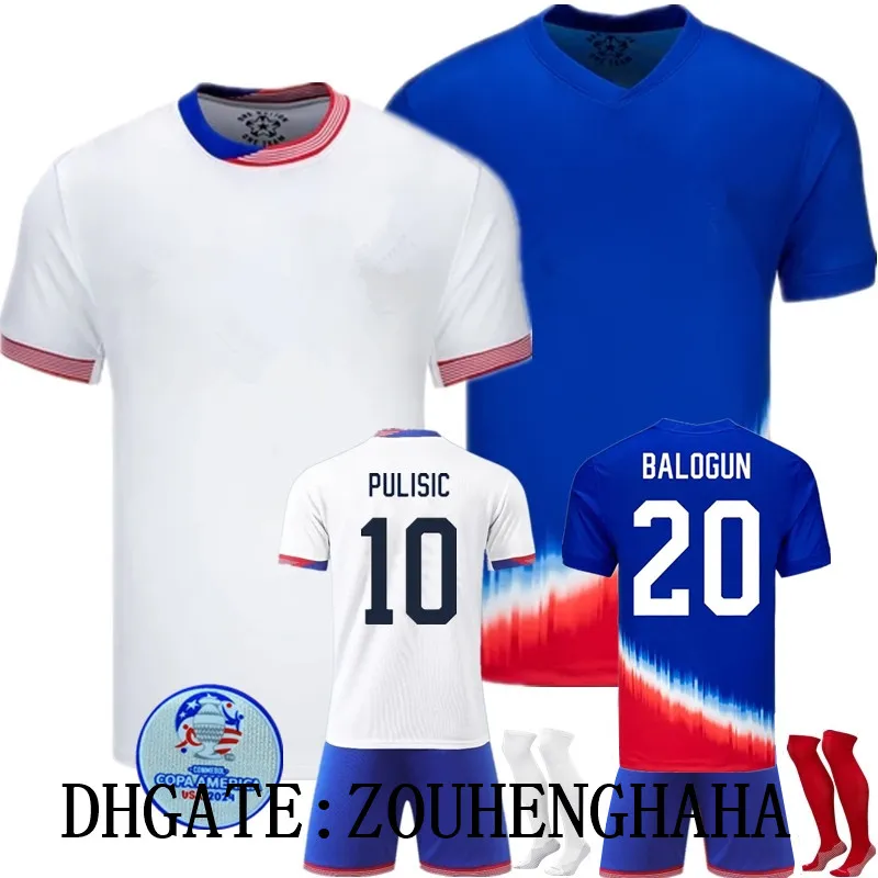 USAS Soccer Jersey 2024 COPA America Camisetas Kids Kit USMNT National Feeld Home Away Player Player Shirt Pulisic Smith Morgan Balogun