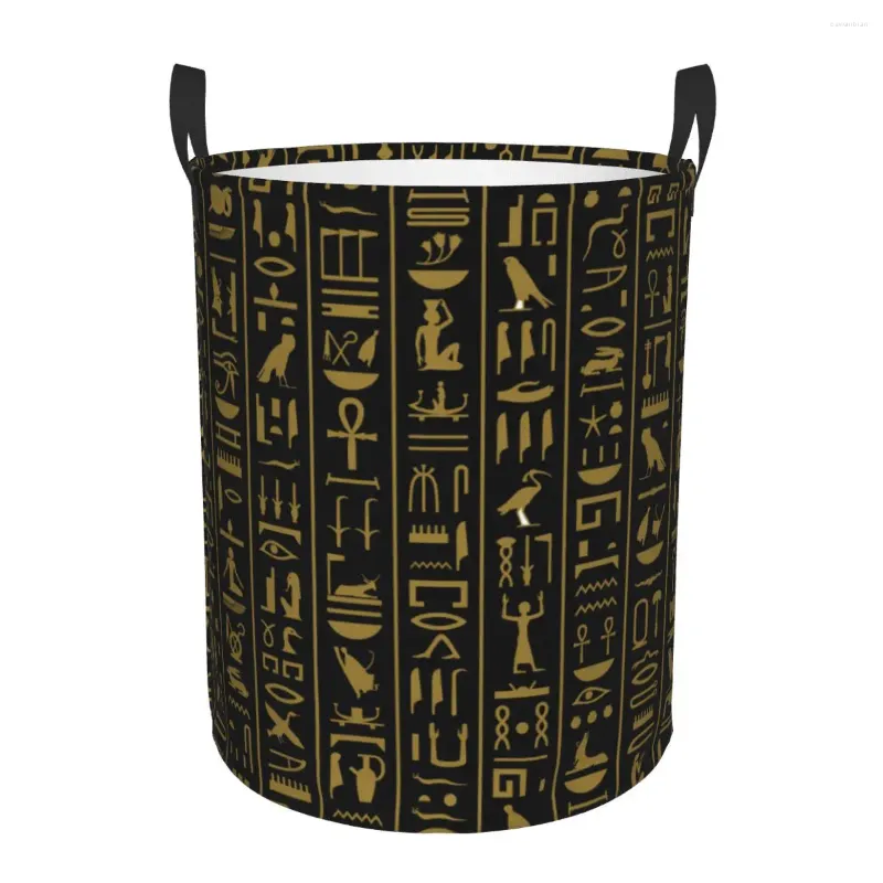 Sacs à linge Panier pliant Hiéroglyphes égyptiens anciens Bac de rangement rond Grand panier Pliable Vêtements Jouet Seau Organisateur