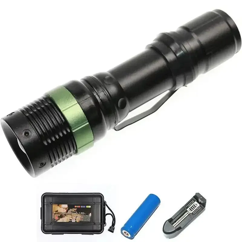 LED-Taschenlampe, leistungsstarke USB-Akku-Taschenlampe, Zoom, wasserdicht, für Camping, Jagd, Beleuchtung