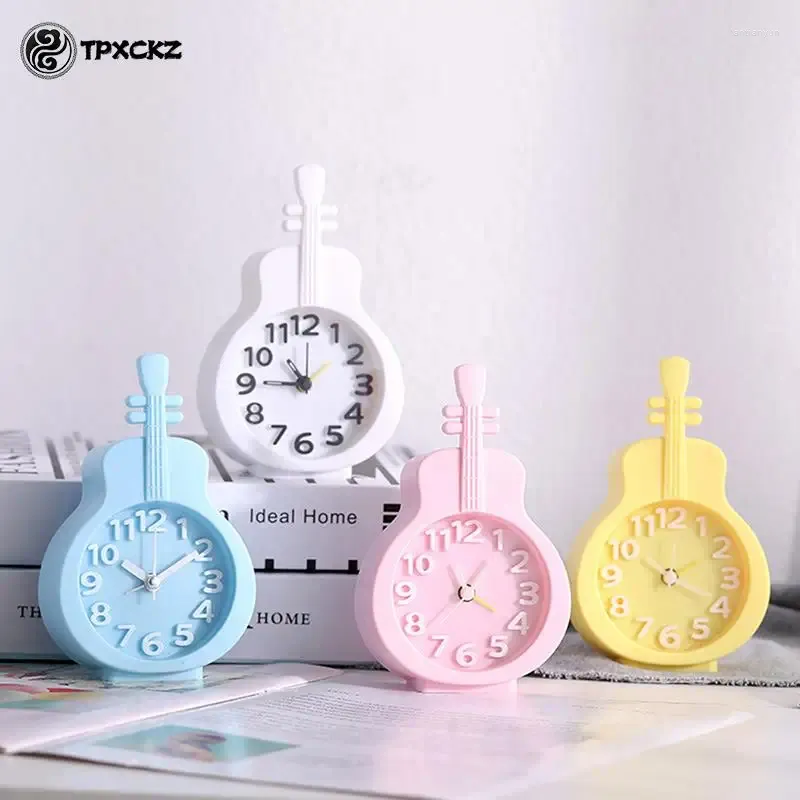 Table Clocks 1pc Candy Color Alarm Clock Creative Children Student Bedside Small Cartoon Violin Bicycle Type Electronic