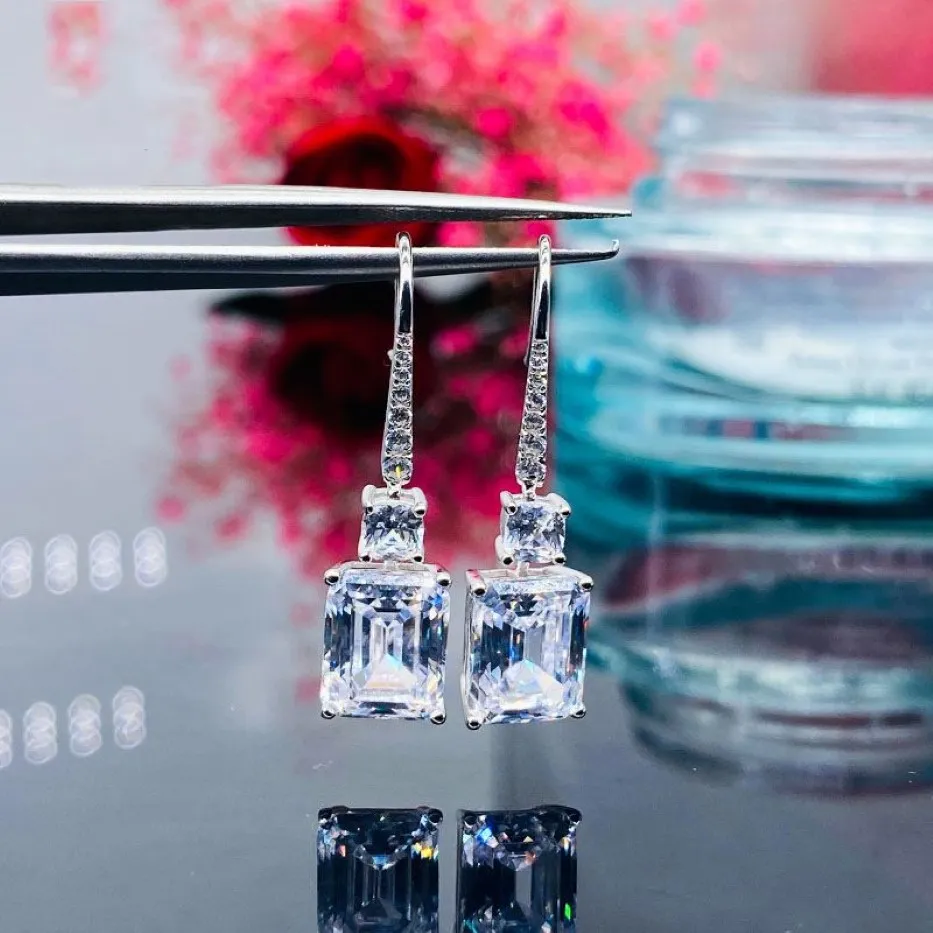 Boucles d'oreilles pendantes en diamant de laboratoire 5ct, coupe princesse, bijoux en argent Sterling 925 véritable, pour fête de mariage, cadeau de mariée pour femmes, 281E