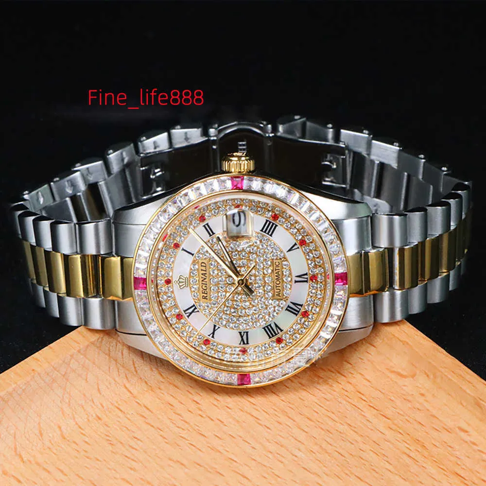 Yellow Gold Plated Quartz Watch Moissanite VVS Stone Bezel Dial Diamond Watch