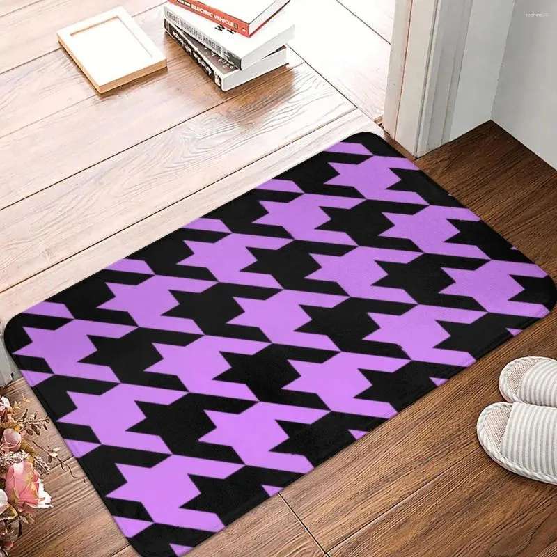 Banyo paspasları Lavanta Houndstooth Mat Slip Mor Tuvalet Hızlı Kuru Duş Ev Dekoru Zemin Su Geçirmez Banyo Halı