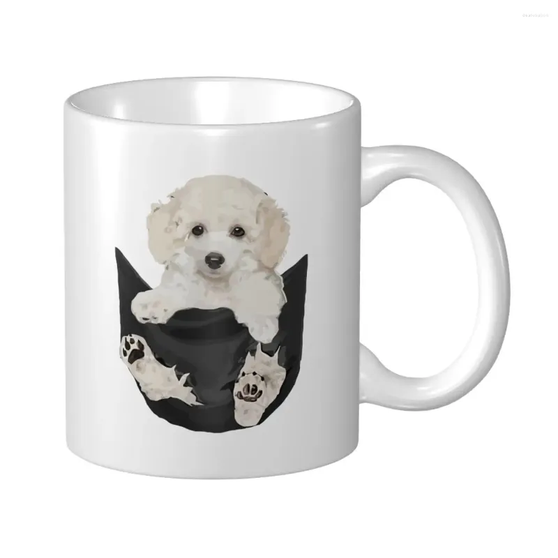 Tazze Mark Cup Mug Regali per gli amanti dei cani Barboncino bianco in tasca Faccia buffa Caffè Tè Latte Acqua Viaggi per ufficio casa