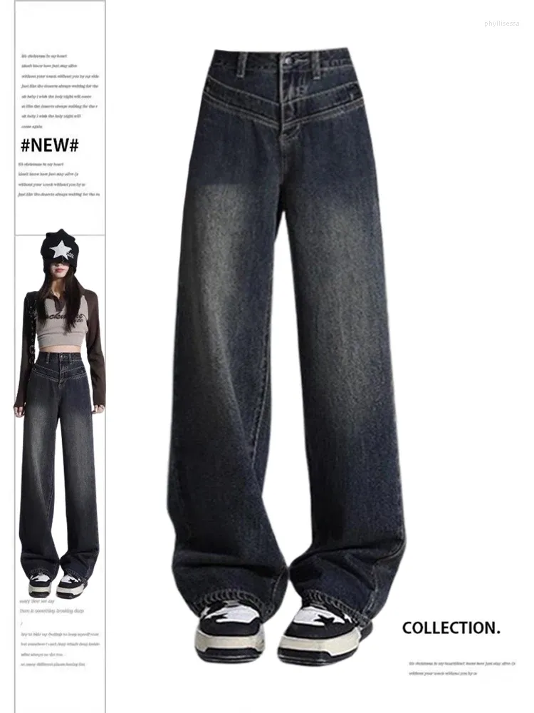 Dżinsy damskie 2024 Kobiety Vintage worka niebieska mama harajuku y2k 90s estetyczne duże dżinsowe spodnie z dżinsowymi spodniami w 2000 roku tandetne ubrania