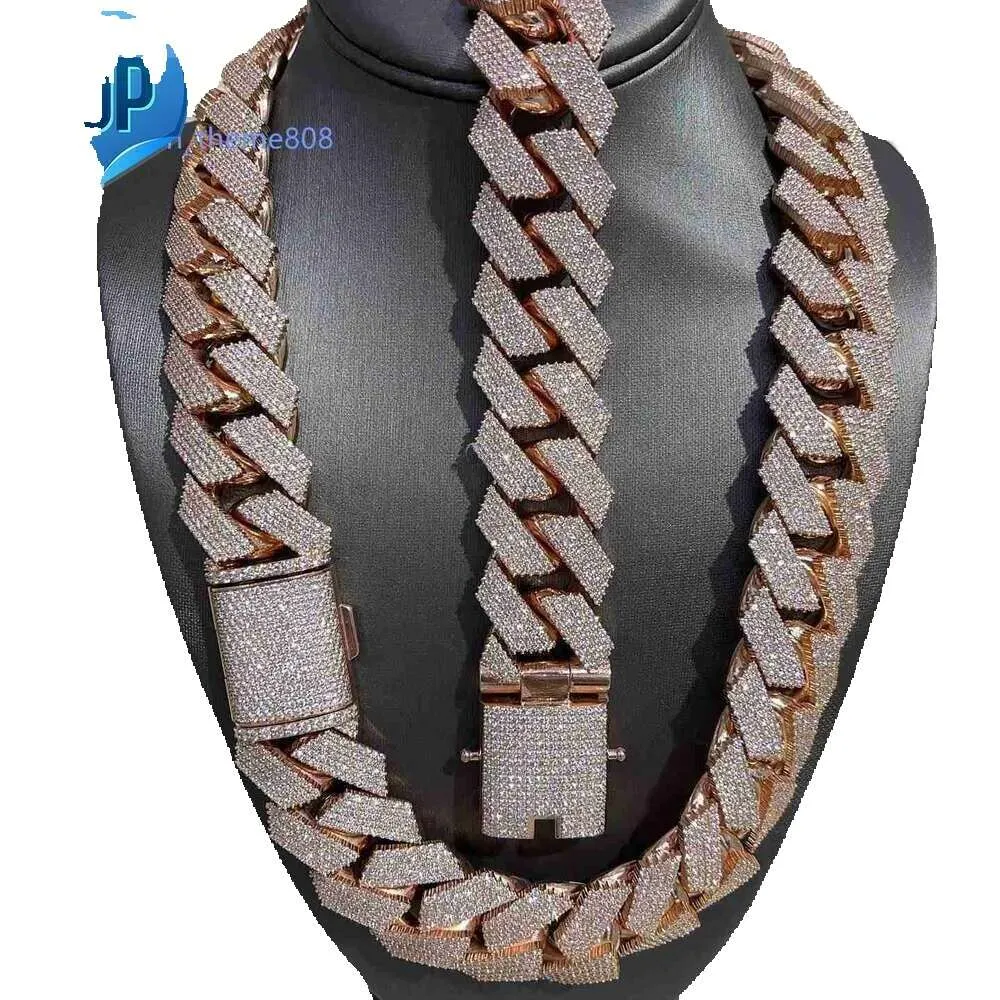 مغني الراب الهيب هوب Sier 25mm Wide 4 Rows VVS Moissanite Full Iced Out Out Cuban Link Stain Necklace