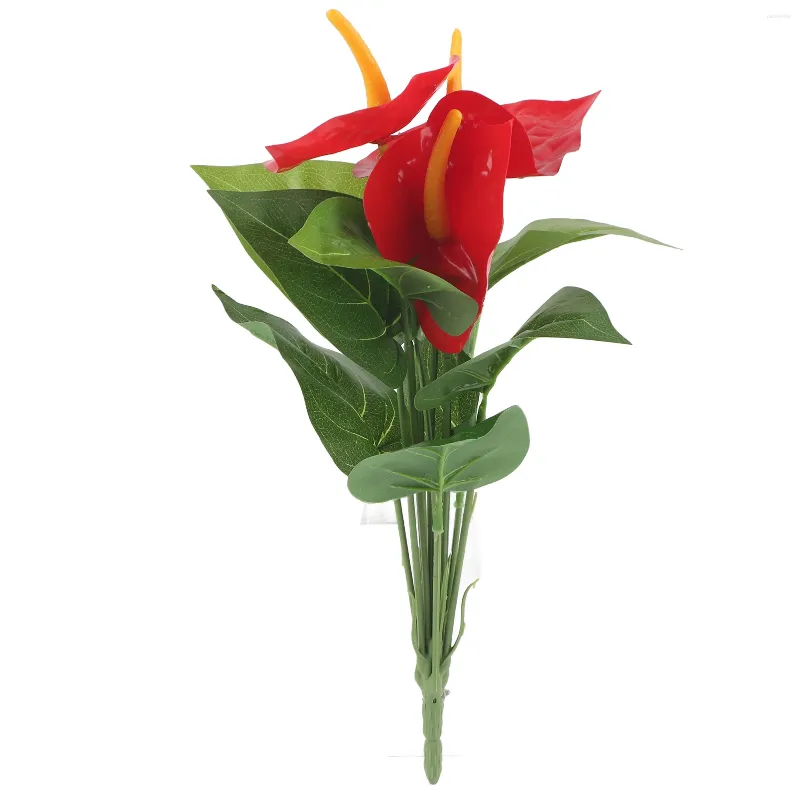 Fleurs décoratives 35 cm Anthurium artificiel feuilles vertes rouges maison chambre salon balcon décoration fausses plantes fleur décor de mariage