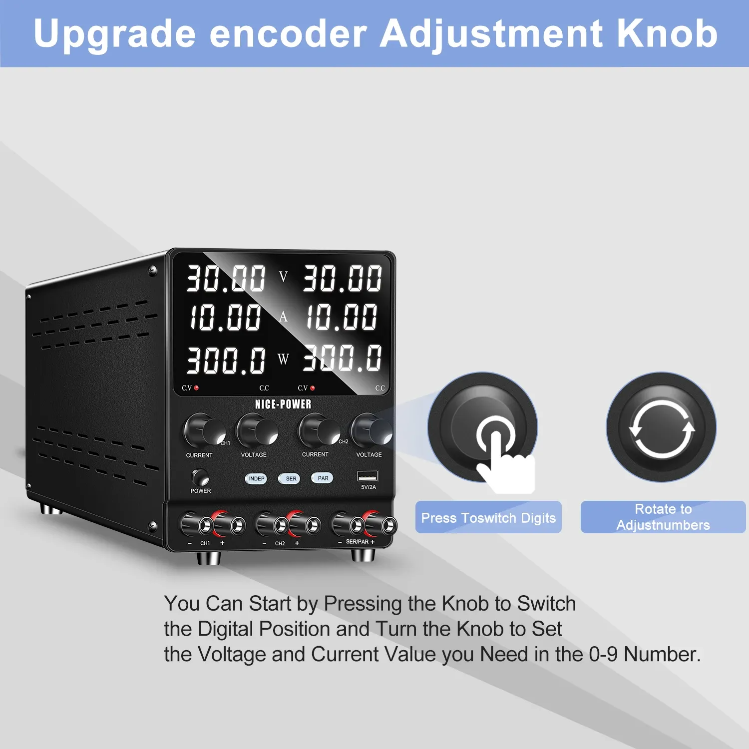 30V10A Dual Channel Output DC Netzteil 60V Laboraltern Elektronische Geräte-Tests Einstellbare Bankversorgung SPS3010-2KD