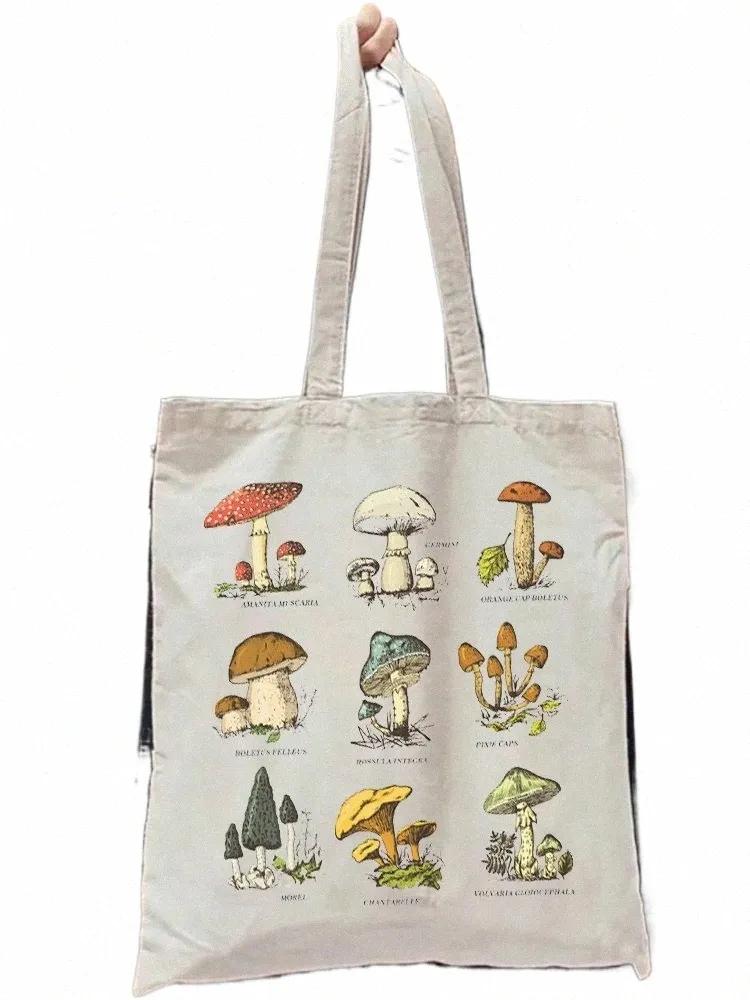 1pc Vintage champignon motif fourre-tout sac mignon boutique sac de transport décontracté toile épaule sac à main boutique cadeau K9Ox #