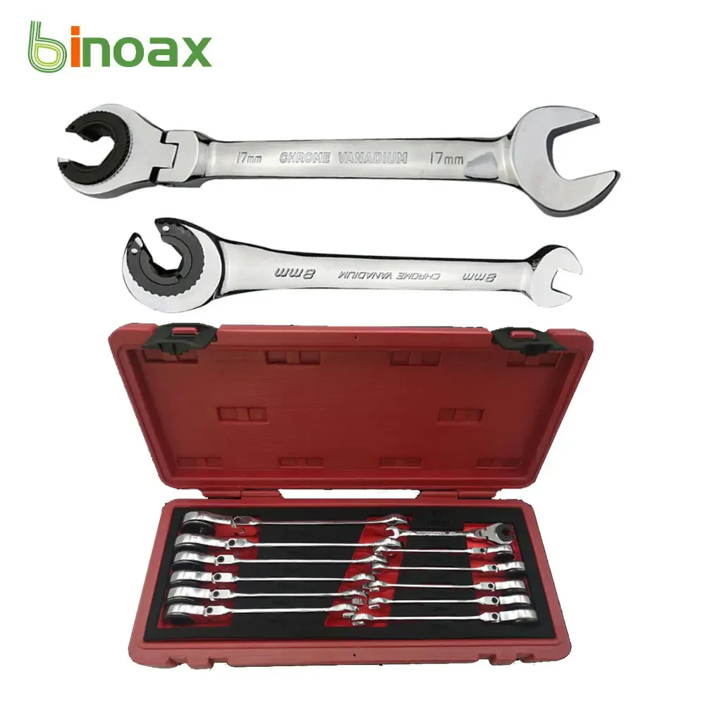 Openers Binoax 9/12Pcs Tubing Ratchet Combination Wrenches Flex/Fix Head Open End Wrench Oil Spanners