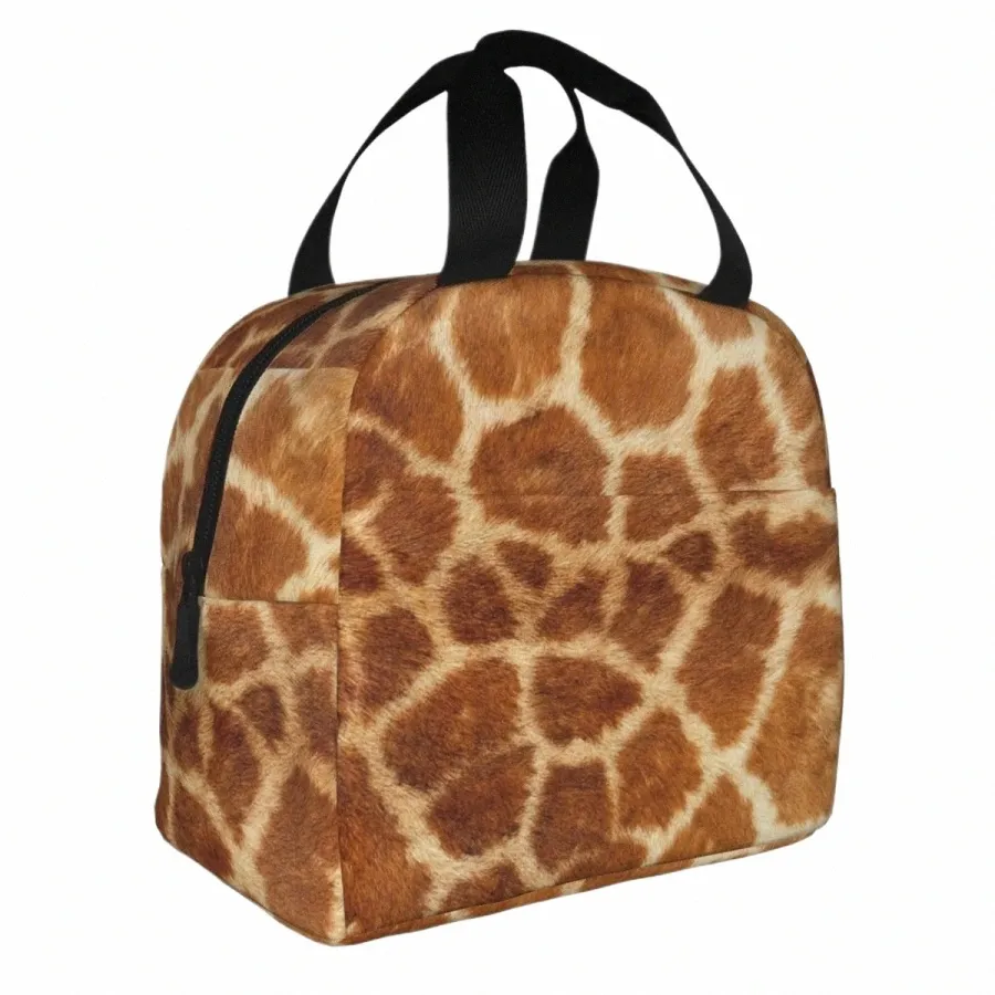 Modèle de peau de girafe Sacs à lunch isolés Fourrure animale étanche Texture léopard Sac isotherme réutilisable Fourre-tout Boîte à lunch Bento Pouch g7tg #