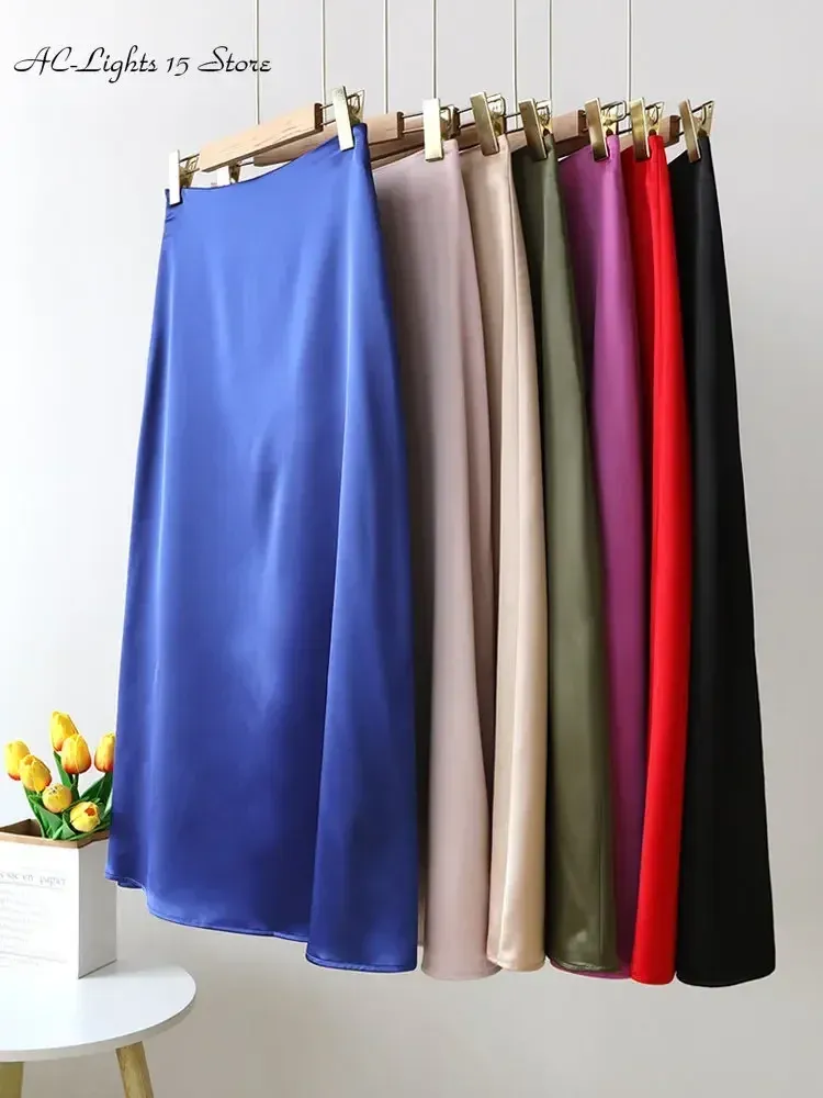 Purple Satin Skirt: Elegant A-Line Shiny Office Skirt for
