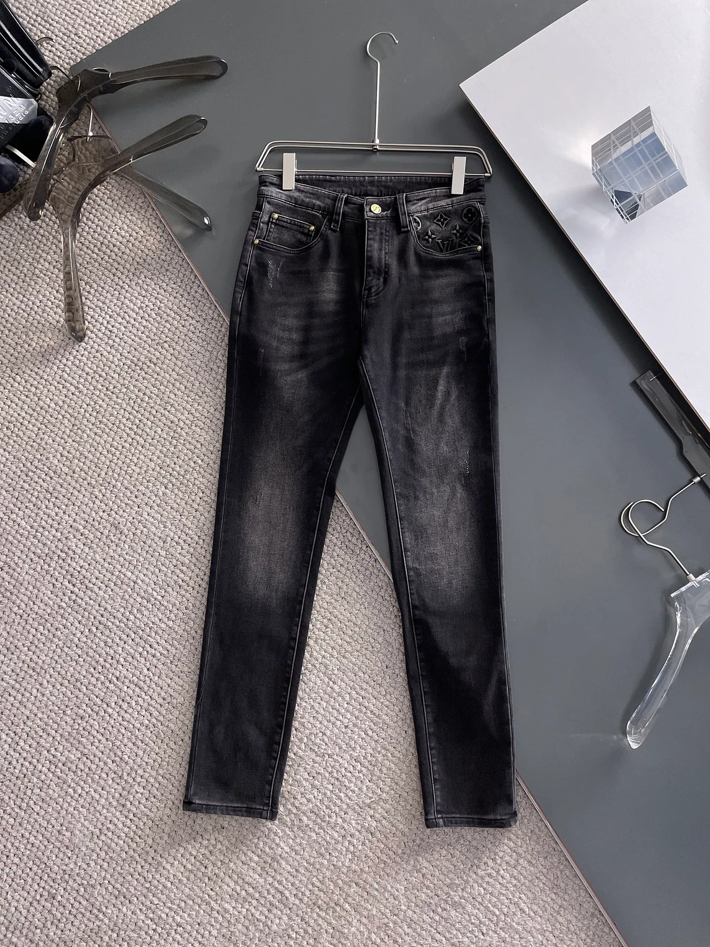 Jean brodé avec fermeture éclair pour homme, pantalon crayon Long à rayures légèrement délavé, WCNZ016, printemps-automne 2024