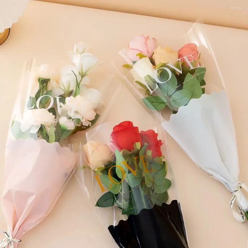 Gift Wrap 50 PCS Wrapping Sleeve Rose Packing Bag Single Plastic Bouquet Transparent Flower Packaging