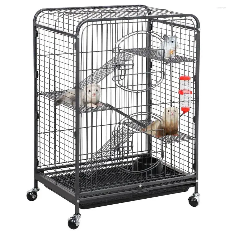 Porte-chats 37 "Cage à furet roulant 4 niveaux petits animaux clapier animal de compagnie avec bol bouteille d'eau pour écureuils Chinchilla Rat