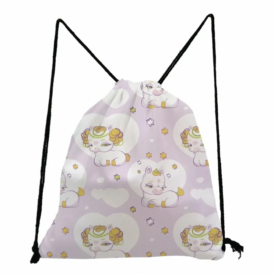 Sac à dos animal mignon Dut Licorne Sacs à cordon imprimés Casual Sac de livre unisexe Sac à chaussures haute capacité à l'école Sac de rangement N5cj #