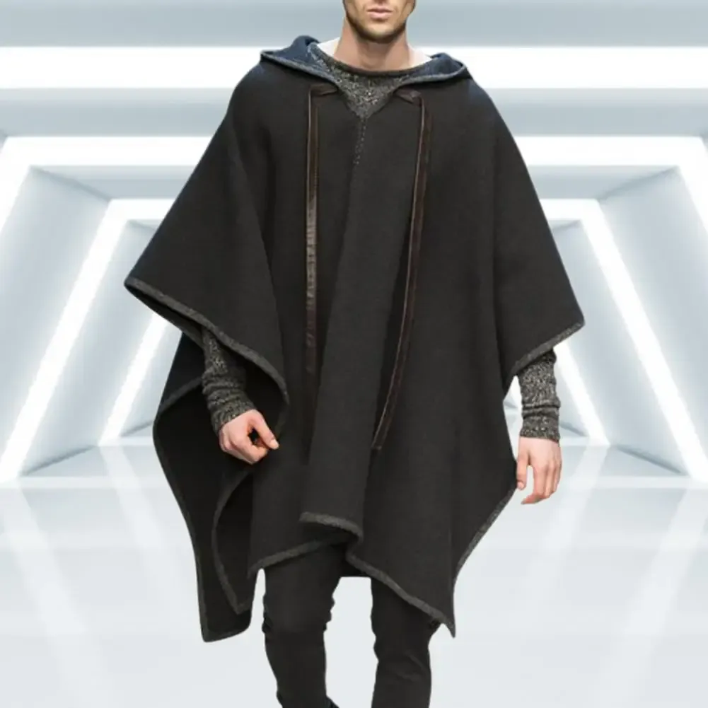Mens Vintage Long Cape Coat with Irregular Hem and Solid
