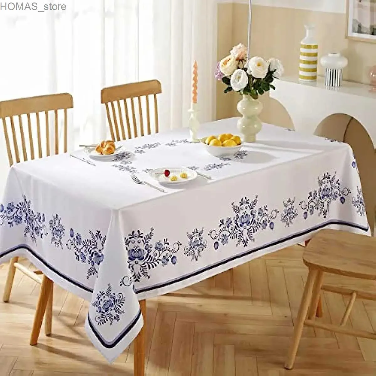 Tavolo panno primaverilo blu bianco porcellana rettangolare tovaglie decorazioni per feste natalizie tovaglia impermeabili arredamento da tavolo da tavolo da sposa y240401
