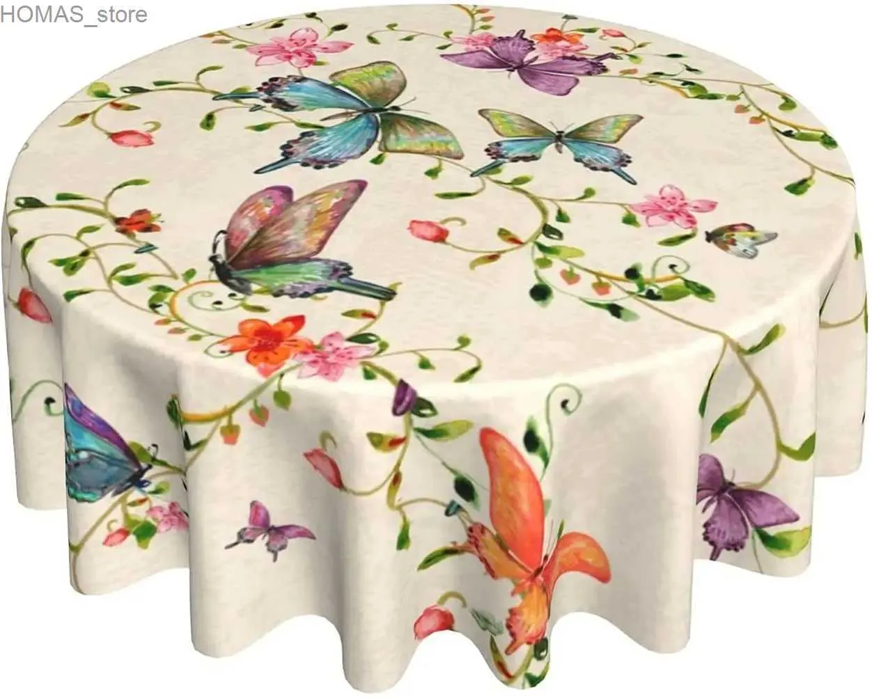 Nappe de Table Vintage Papillons Nappe Ronde 60 Pouces Épaissir Couverture de Table Lavable Nappe pour Cuisine Quotidienne Salle à Manger Décor de Fête Y240401