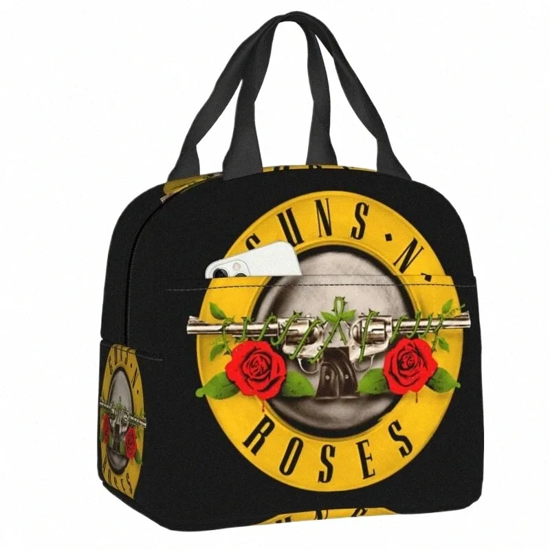 Guns N Roses Logo Изолированная сумка для обеда для пикника на открытом воздухе Heavy Metal Портативный термохолодильник Ланч-бокс для женщин и детей A0wW #