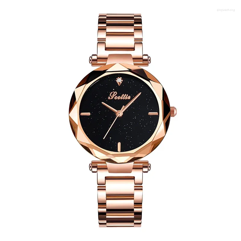 Zegarek na rękę luksusowe kobiety zegarki damskie stal nierdzewna sukienka na rękę Rose Gold Japan Japan Quartz Gwiare Sky Dial Dift Drezno