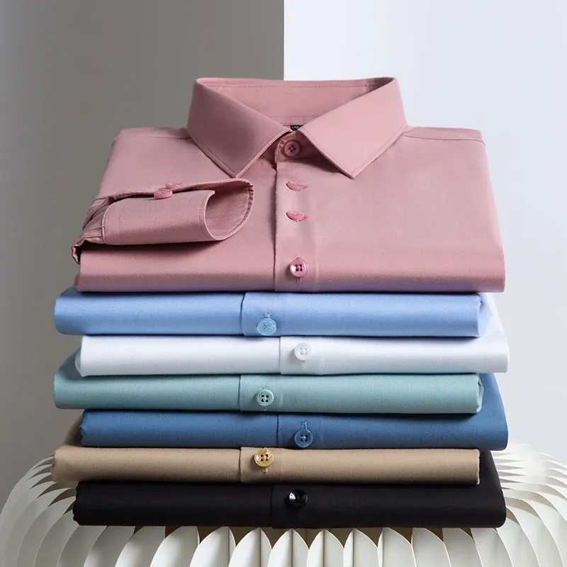 formal men's dress shirts Barry. Wang Silver Satin Mens Dress Shirts Long Sleeve Solid Formal Sh main image 1
