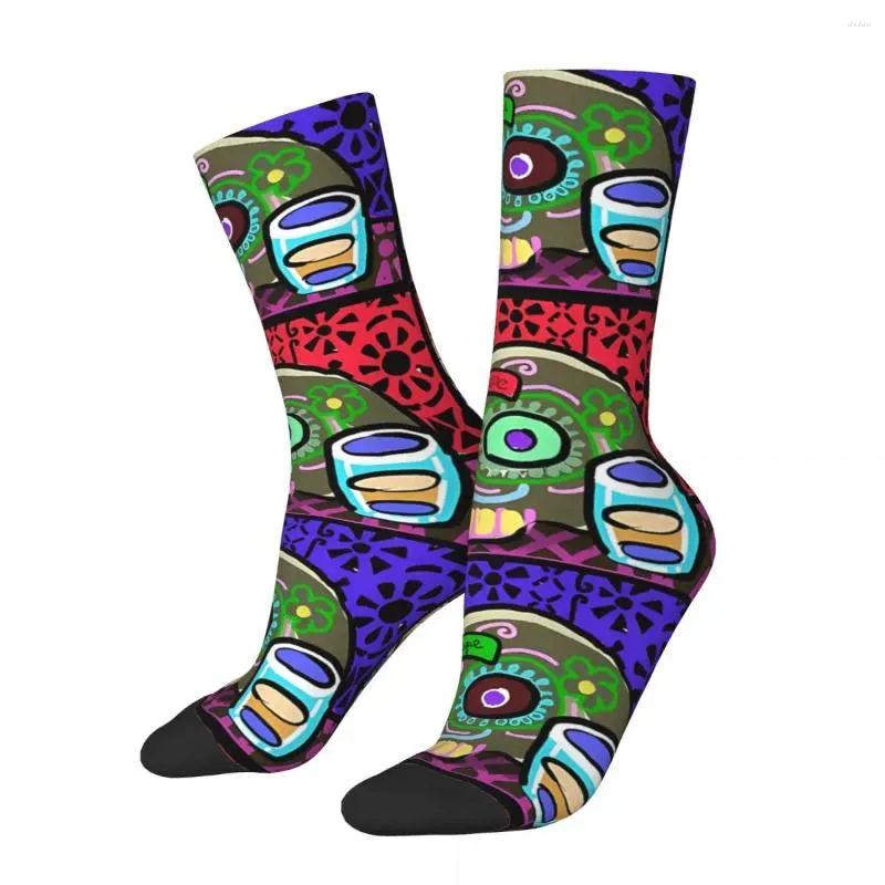 Men's Socks Funny Sugar Skulls Vintage Day Of The Dead Mexico Skull Hip Hop Seamless Crew Sock Gift Pattern Printed