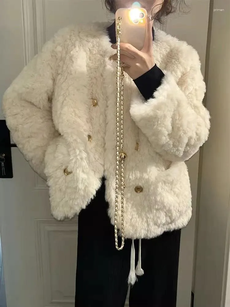 Damenjacken Klassischer Stil Lammwolle für Frauen 2024 Winter Kleiner lockerer dicker weißer Pelz mit Baumwolle gefütterter Mantel