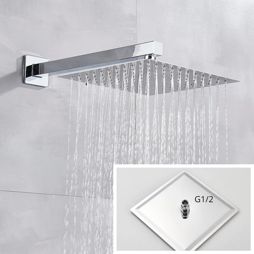 Chrome Rainfall Shower Faucet Set – Wall Mount With Hand Spray & Mixer Valve – 8" Square Head