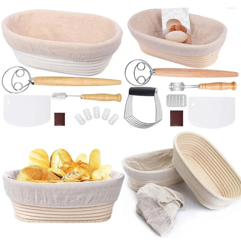 Bakningsverktyg Professionell Proofing Basket Kit med linnet Insert Banneton Bread Set Washable for Kitchen Home Bakery