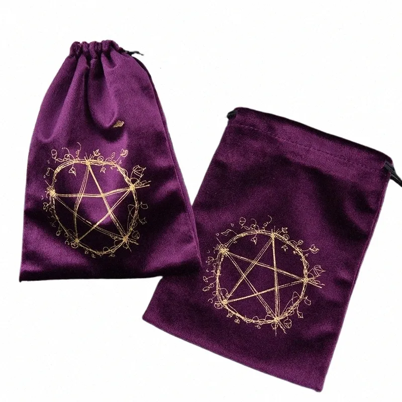 1pc Veet Pentagram Tarot Storage Bag Board Game Cards Embroidery Drawstring Package Witchcraft Supplies For Altar Tarot Bags T95K#