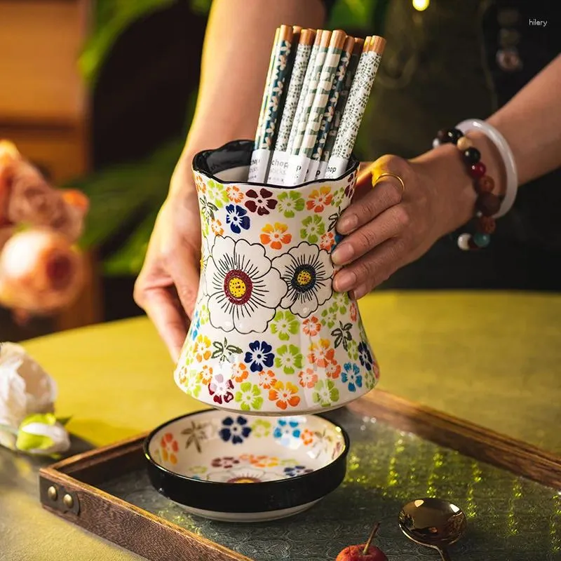 Almacenamiento de cocina, estante para palillos, barril, drenaje de cerámica para el hogar, caja de tenedor para cuchillos