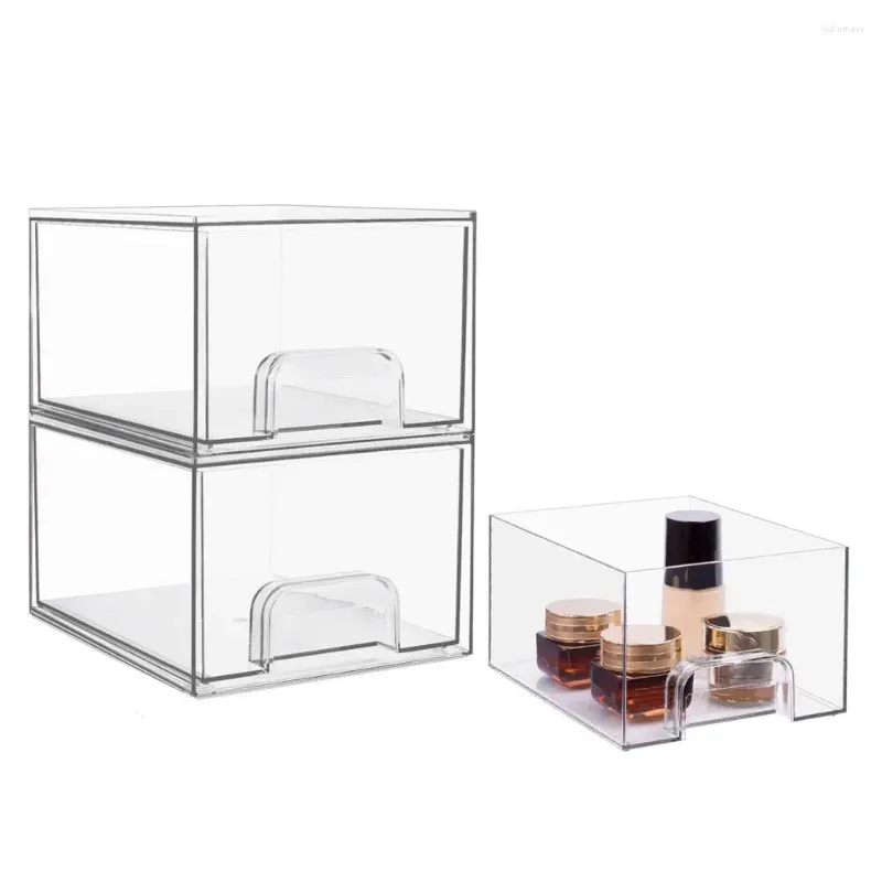 Aufbewahrungsboxen glatt haltbare Acrylbehälter stapelbare kosmetische Organizer Schublade mit Kapazität für Bad Counter Kommoe Waschtisch