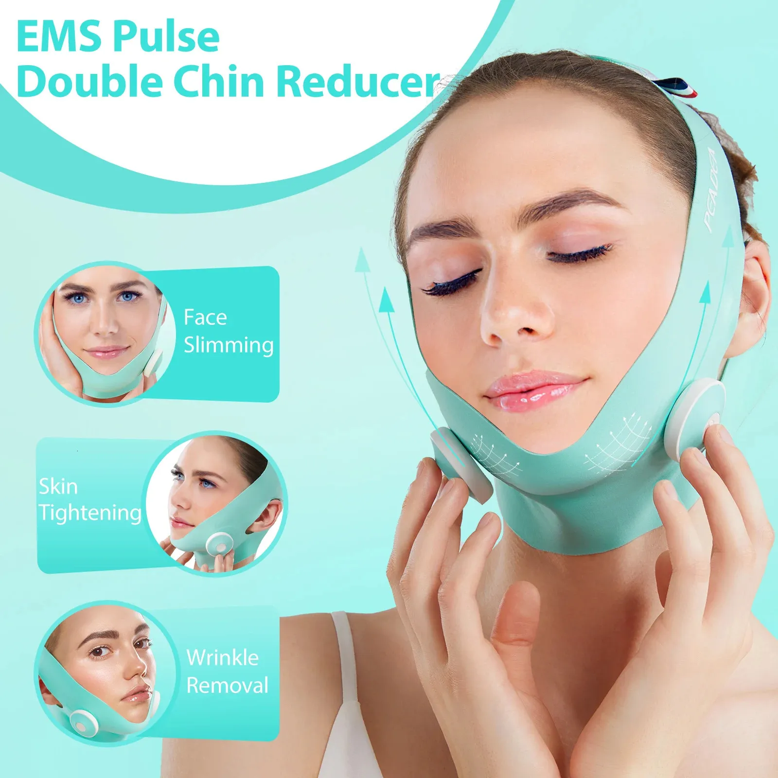 Double Chin Reducer V Face Lifting Mask with Jawline Exerciser Face Tape Massager and Soft Fabric Lifting Belt 240320