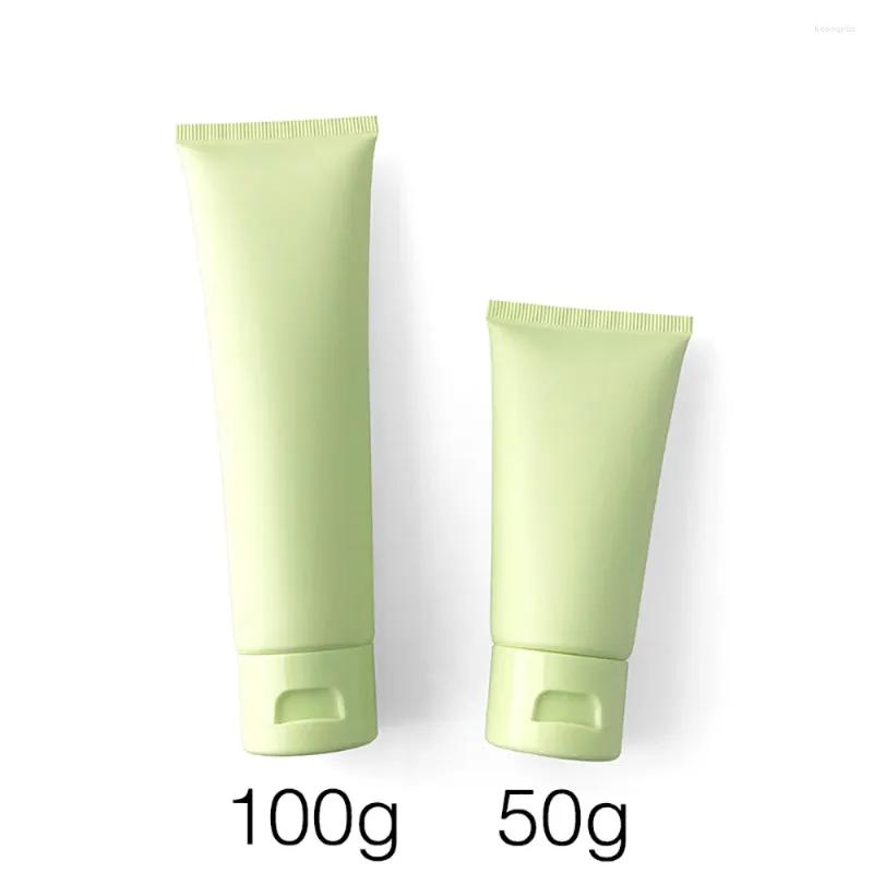 Bouteilles de stockage 50ml 100ml mat vert plastique cosmétiques presser bouteille 50g 100g rechargeable maquillage crème Lotion conteneur vide voyage doux