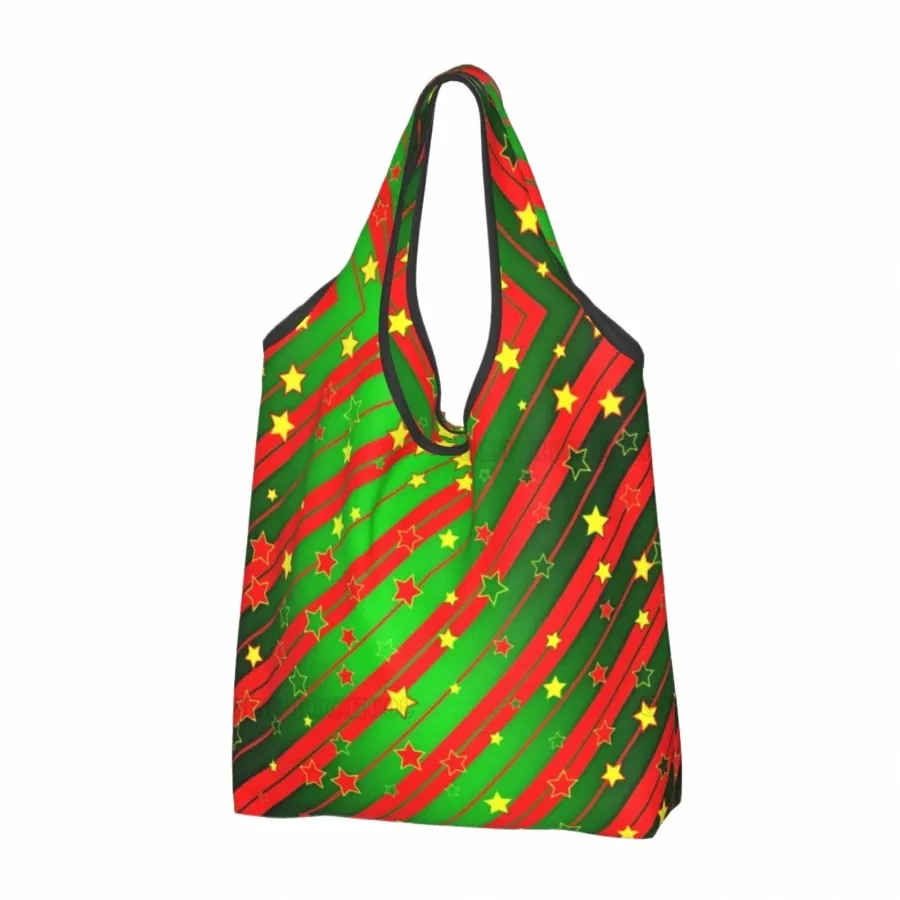 red and Green Stripes Christmas Shop Bag Folding Tote Bag Grocery Bags Reusable Bag for Women Cute Tote One Size J3gU#
