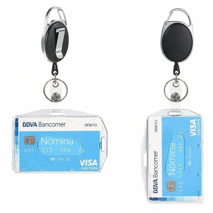 Porte-clés rétractable en alliage de zinc ID manchon de carte de crédit horizontal et vertical porte-carte à double usage porte-carte de permis de travail couvre K8rN #