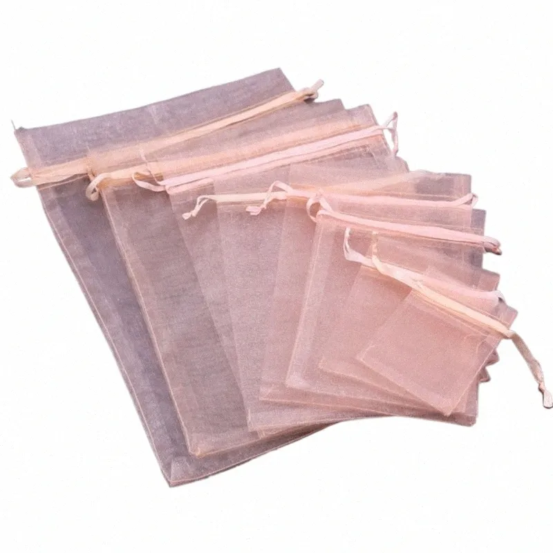 100pcs Sheer Organza Bags malha cordão presente sacos jóias festa de casamento bebê p2lA #