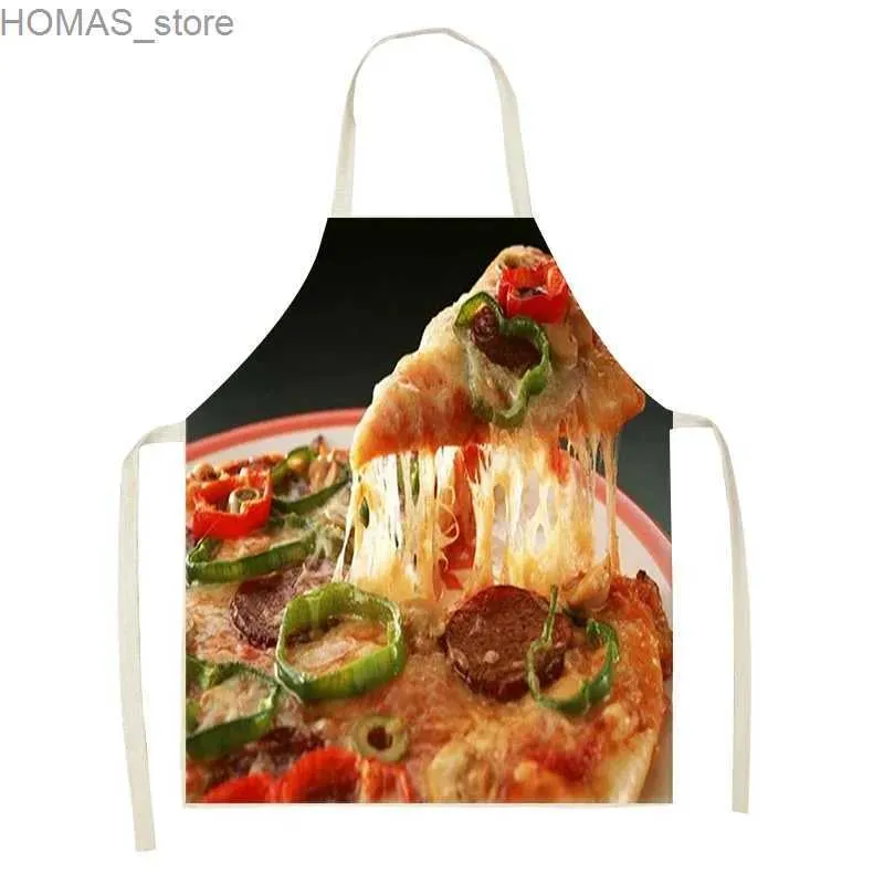 Aprons Restaurant Kitchen Pizza Hamburger Printed Kitchen Aprons for Women Linen Home Cooking Baking Waist Bib Pinafore Cleaning Tools Y240401